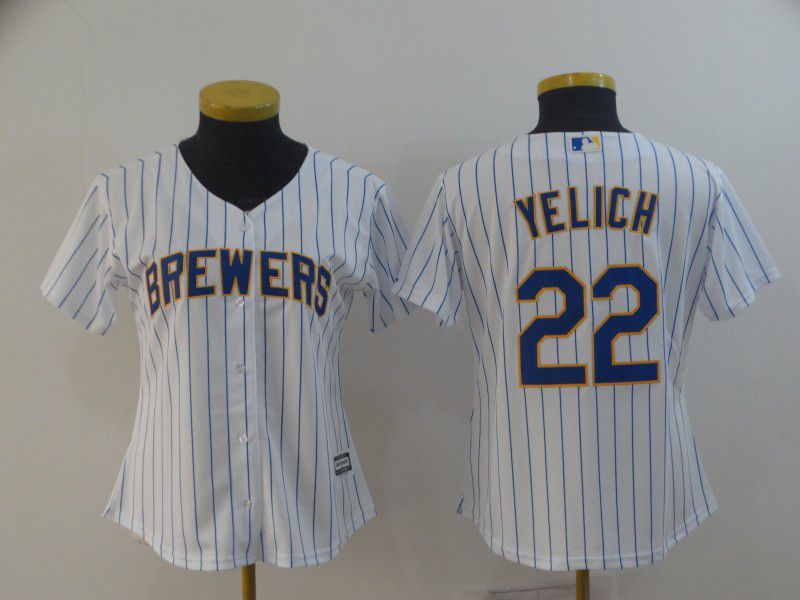 Women Milwaukee Brewers 22 Yelich White Game MLB Jersey